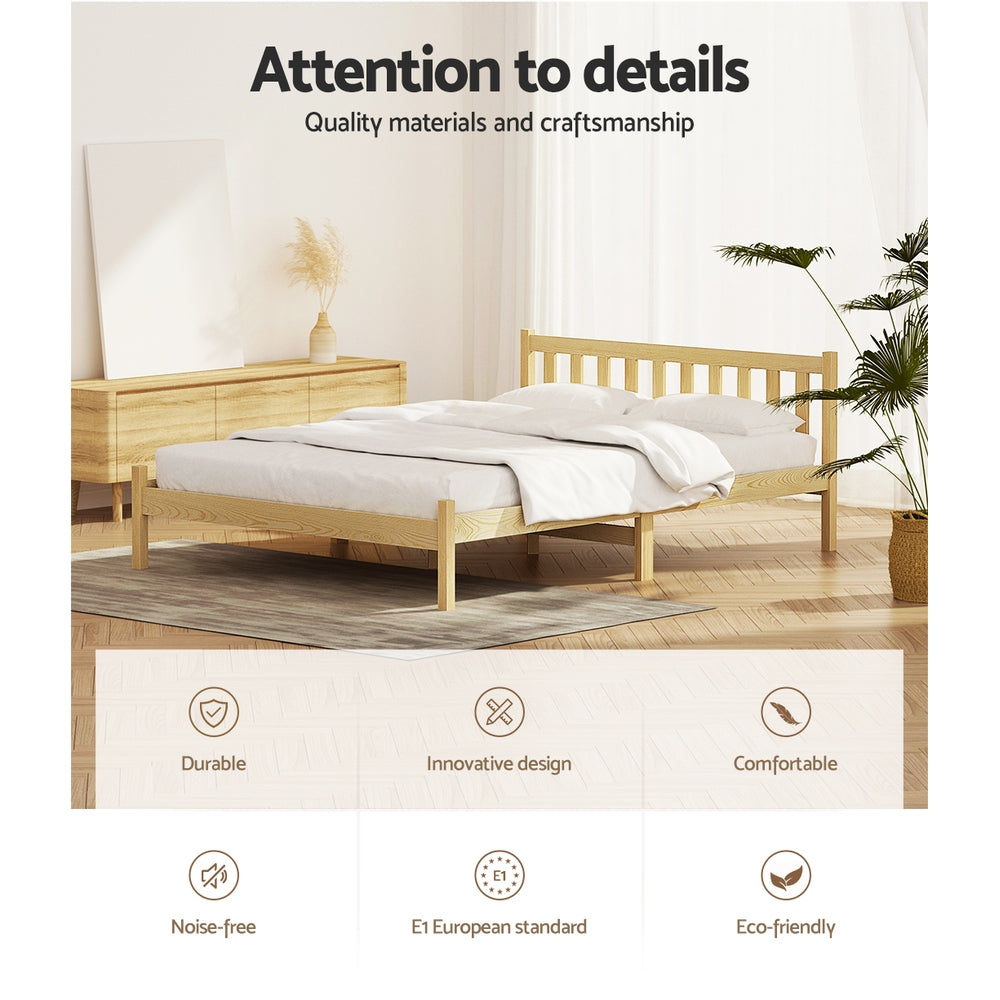 Artiss SOFIE double oak pine bed frame from foot end — Allure Home Collections