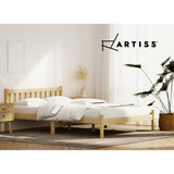 Artiss SOFIE oak solid pine double bed frame showing Australian mattress fit — Allure Home Collections