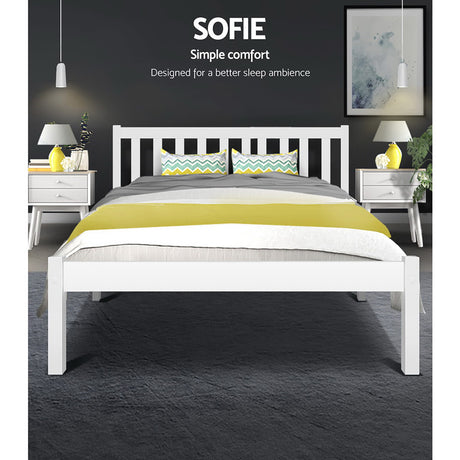 Artiss SOFIE double white pine bed frame side profile showing 23cm clearance — Allure Home Collections