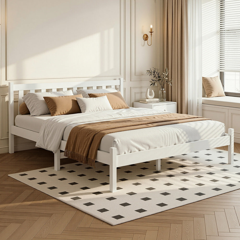 Chieri White Double bed frame in a modern bedroom