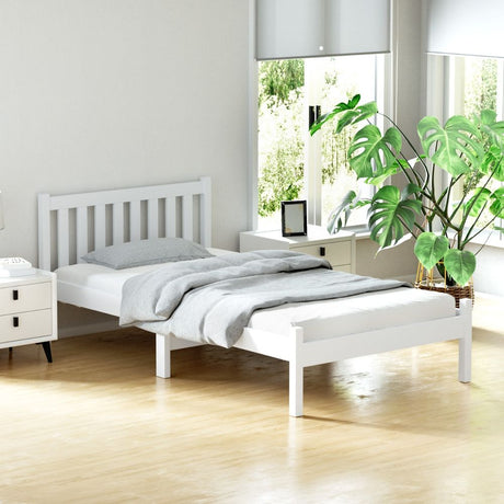 Chieri White King Single bed frame in a modern bedroom