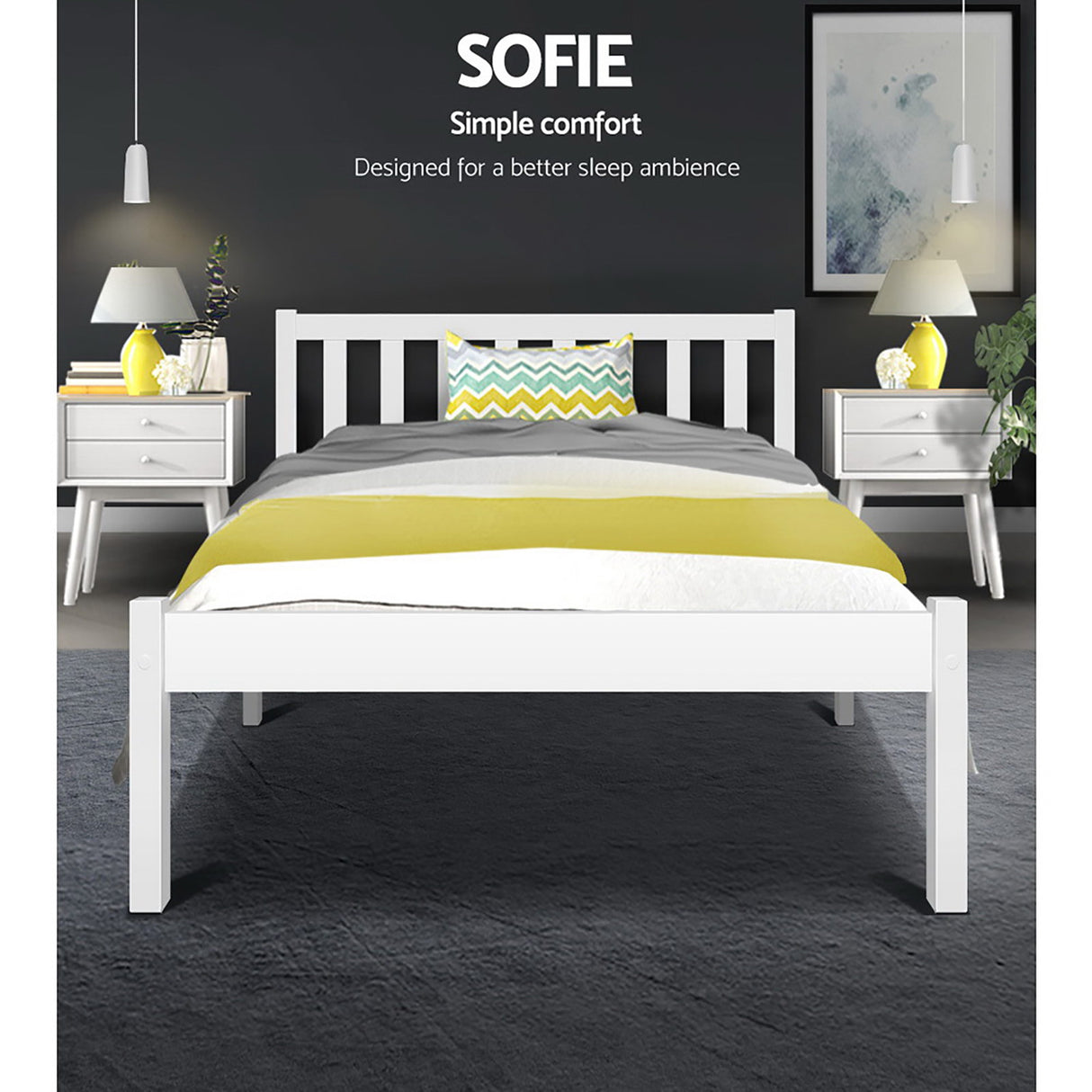 Artiss SOFIE white king single pine bed frame styled in bedroom — Allure Home Collections