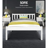 Artiss SOFIE white king single pine bed frame styled in bedroom — Allure Home Collections