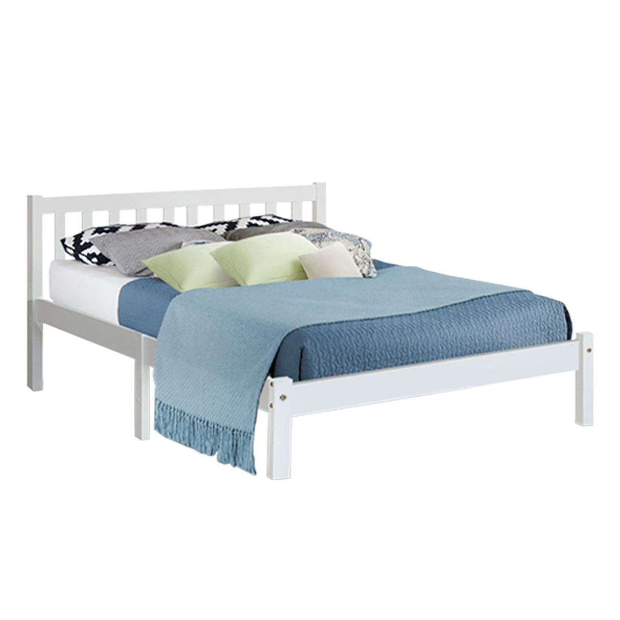 Artiss SOFIE queen solid pine bed frame in white — full front view — Allure Home Collections