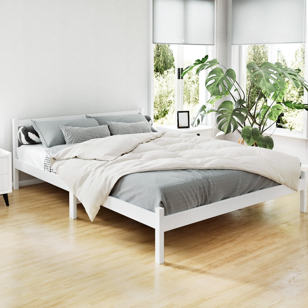 Artiss SOFIE bed frame white pine headboard close-up — Allure Home Collections
