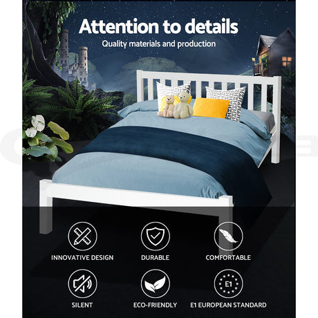Artiss SOFIE queen white pine bed frame from foot end — Allure Home Collections