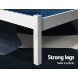 Artiss SOFIE white solid pine queen bed frame showing storage clearance — Allure Home Collections