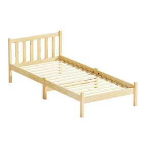 Woollahra single oak solid pine wooden slat bed in a warm rustic bedroom