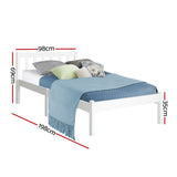 Artiss SOFIE single white pine bed frame from foot end — Allure Home Collections