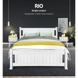 Artiss RIO double white pine bed frame side profile showing 28.5cm clearance — Allure Home Collections