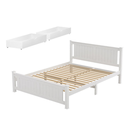 Artiss RIO double white pine platform bed frame with 2 storage drawers — full view — Allure Home Collections