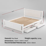 Artiss RIO double white pine storage bed frame showing 2 drawers open — Allure Home Collections