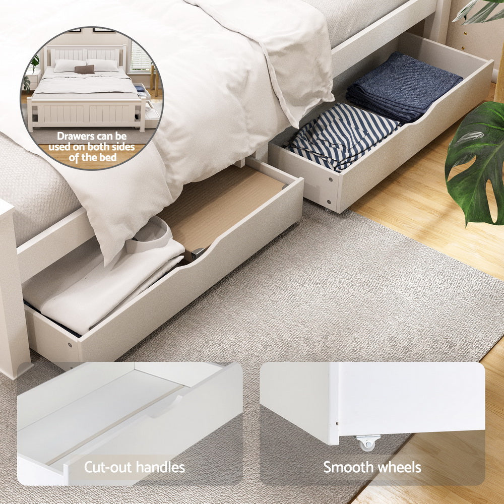 Artiss RIO double white storage bed frame side profile — Allure Home Collections