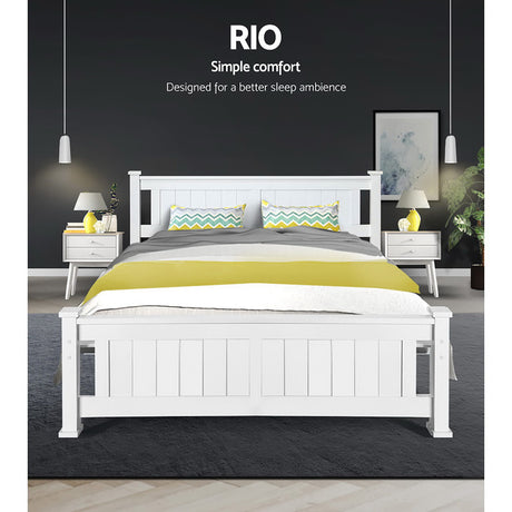 Artiss RIO queen white pine bed frame side profile — Allure Home Collections
