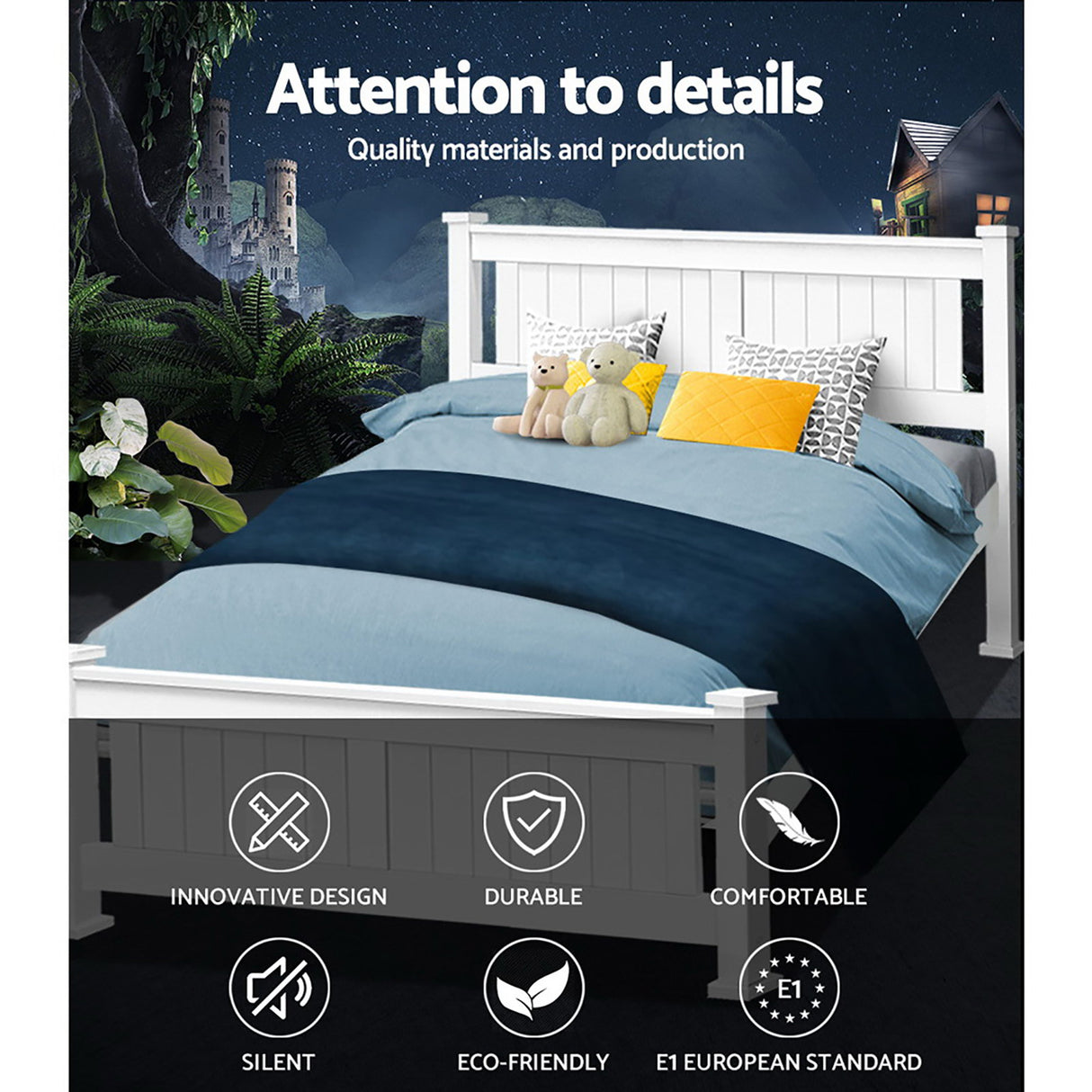 Artiss RIO white pine bed frame styled in contemporary bedroom — Allure Home Collections