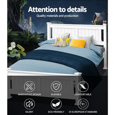 Artiss RIO white pine bed frame styled in contemporary bedroom — Allure Home Collections