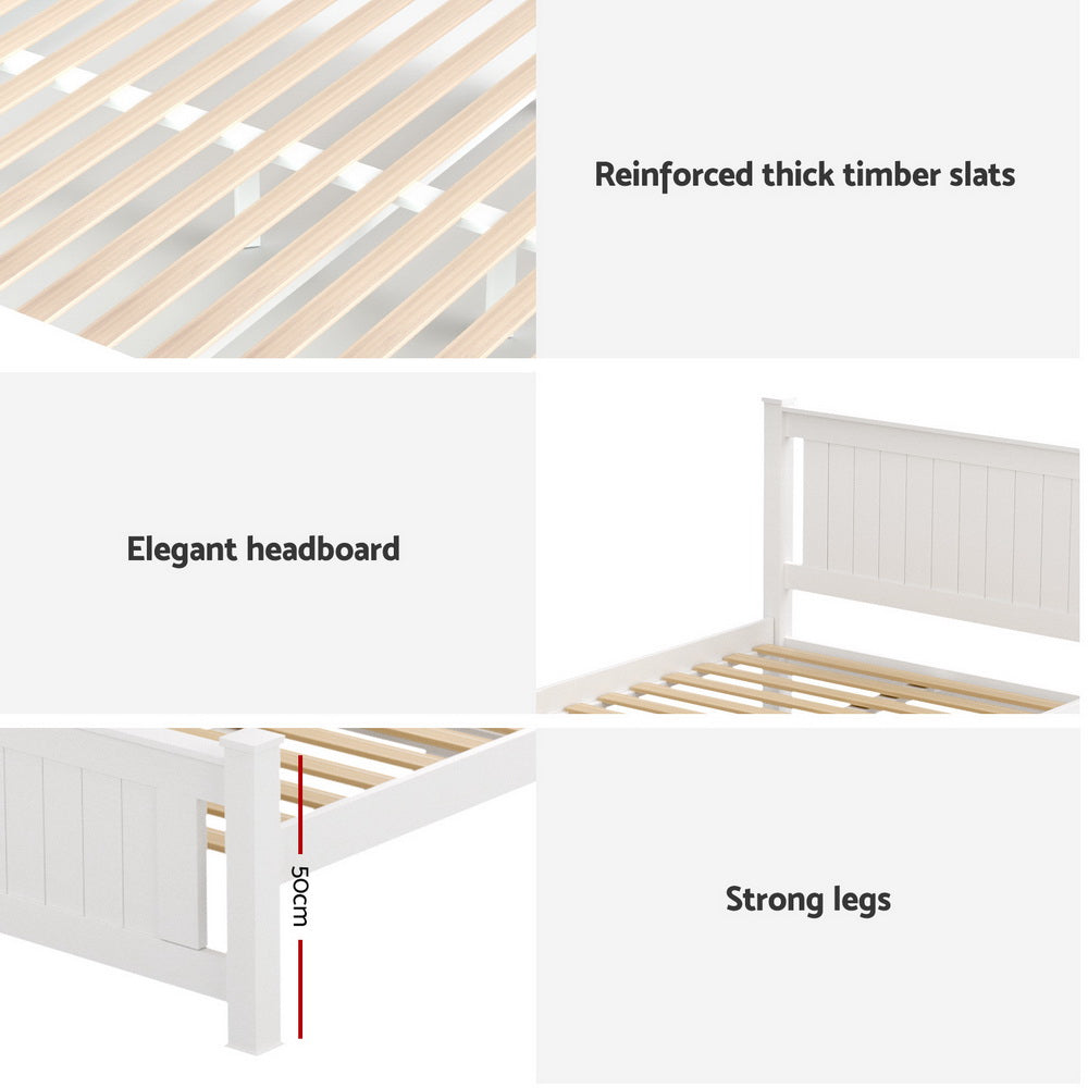 Artiss RIO queen white pine storage bed frame from foot end — Allure Home Collections
