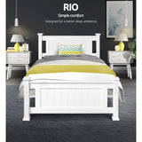 Artiss RIO single white pine bed frame side profile — Allure Home Collections