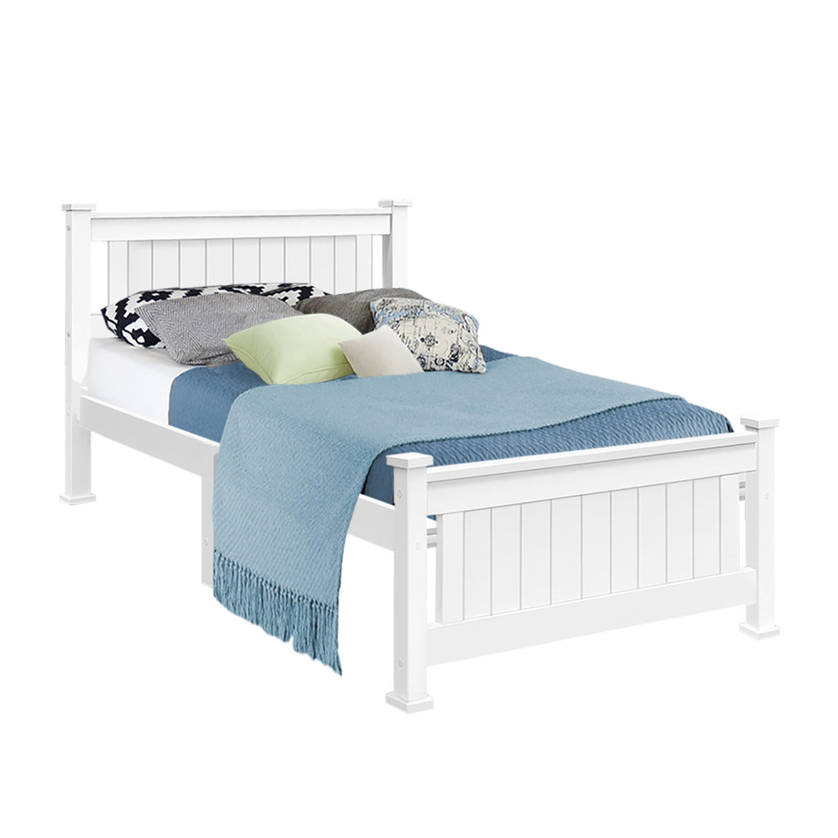 Artiss RIO single white pine bed frame from foot end — Allure Home Collections