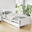 Artiss RIO single white pine bed frame with 2 storage drawers — full front view — Allure Home Collections