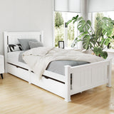 Artiss RIO single white pine bed frame with 2 storage drawers — full front view — Allure Home Collections