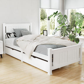 Revesby single solid pine bed frame in white with two storage drawers