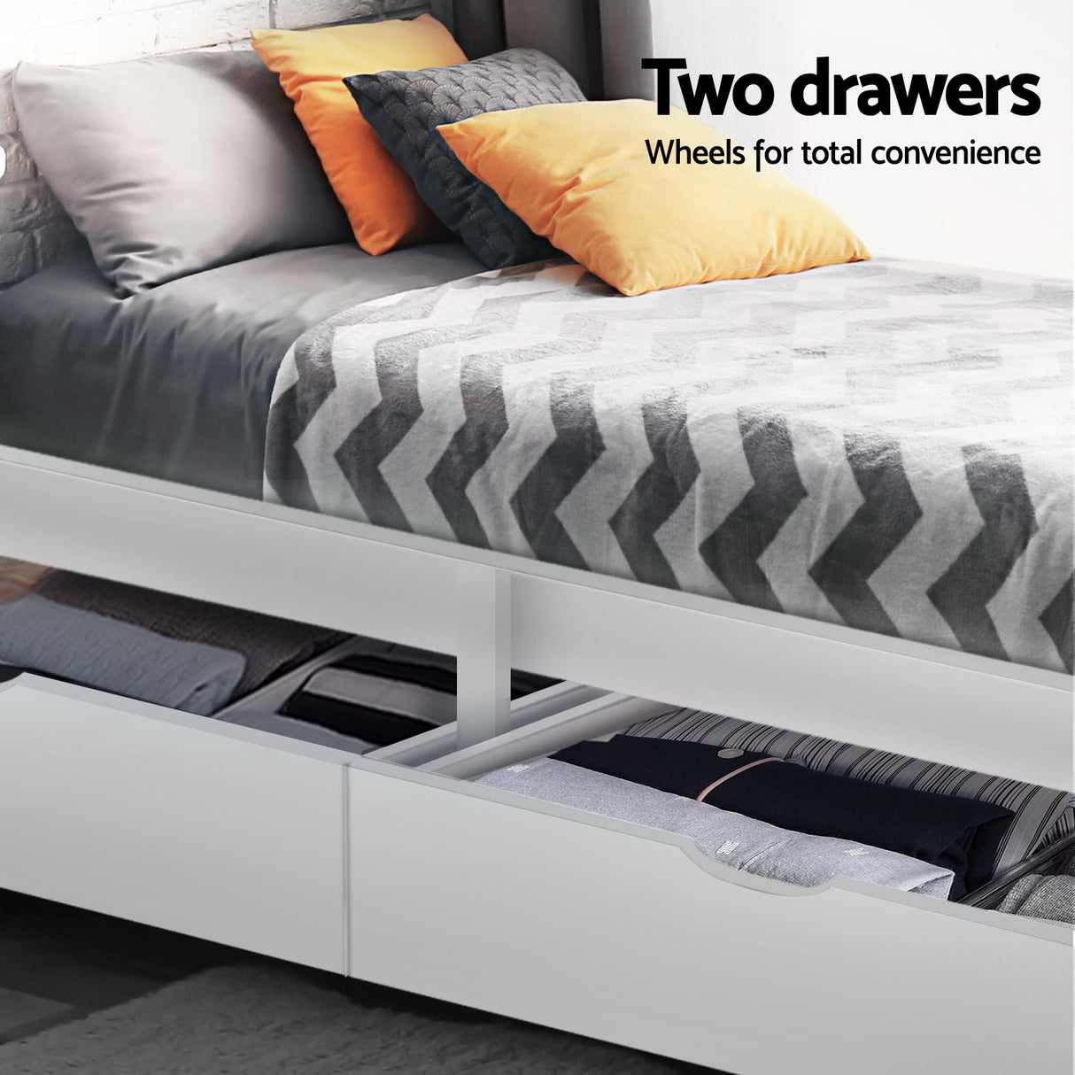 Artiss RIO white single storage bed frame styled in bedroom — Allure Home Collections