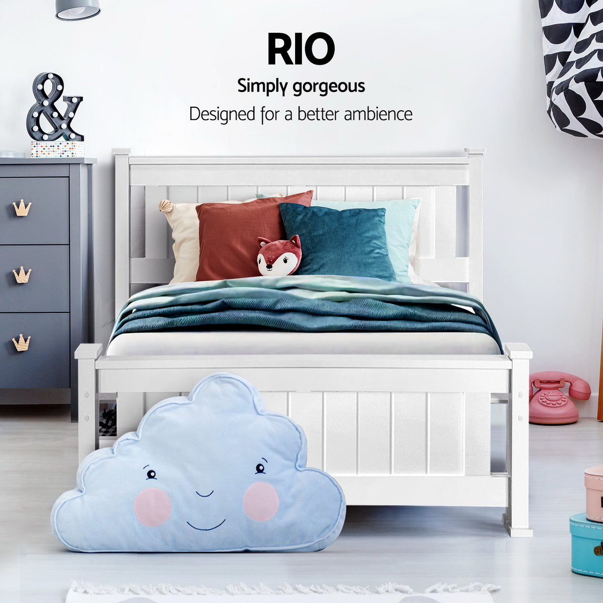 Artiss RIO single white pine storage bed frame showing eco-friendly finish — Allure Home Collections
