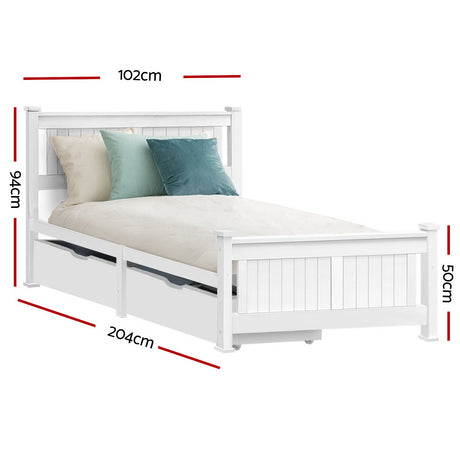 Artiss RIO single storage bed frame showing plywood slat and reinforced bracket — Allure Home Collections