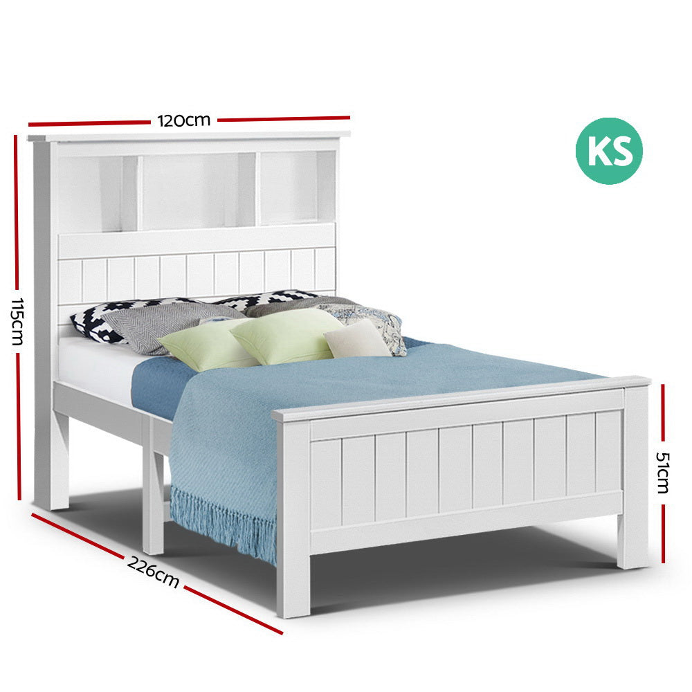 Artiss 3-shelf headboard close-up showing open shelf compartments — Allure Home Collections
