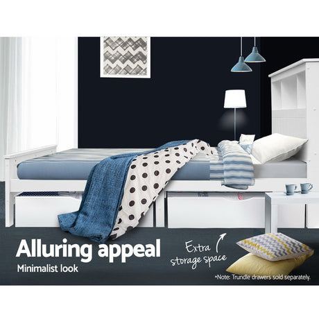 Artiss king single 3-shelf headboard bed frame from foot end — Allure Home Collections