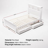 Bordighera King Single Wooden Bed Frame, White