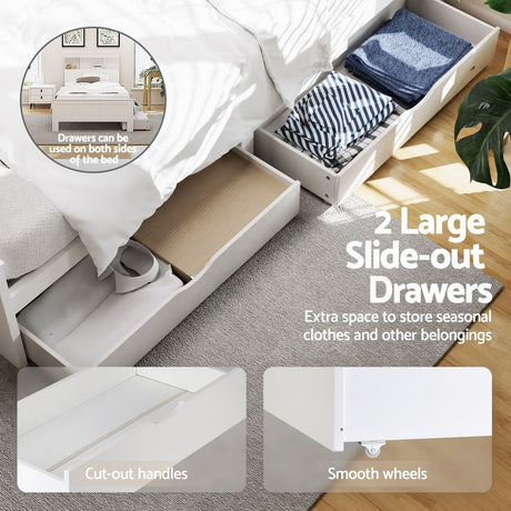 Bordighera King Single Wooden Bed Frame, White