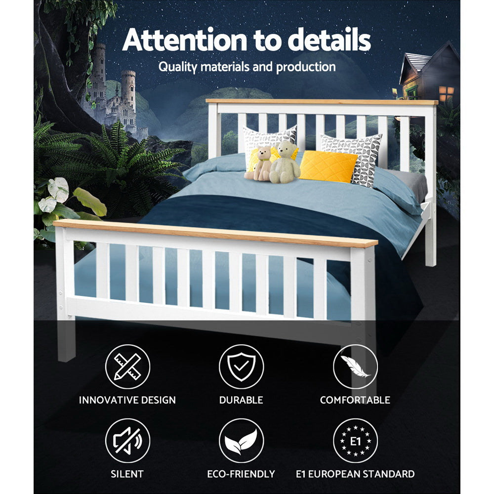 Artiss PONY double white pine bed frame side profile — Allure Home Collections