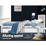 Artiss PONY white pine double bed frame leg and timber slat detail — Allure Home Collections