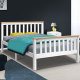Artiss PONY double white pine bed frame showing 137 x 190cm Australian mattress fit — Allure Home Collections