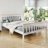 Artiss PONY double bed frame in solid pine white — full front view — Allure Home Collections