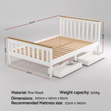 Artiss PONY double white pine storage bed frame side profile — Allure Home Collections