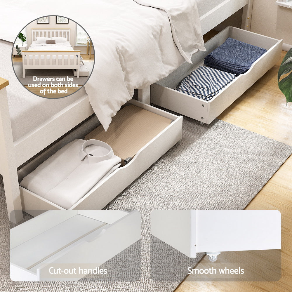 Artiss PONY white storage double bed frame styled in bedroom — Allure Home Collections