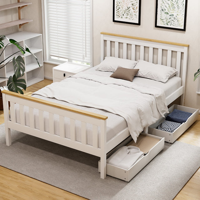 Artiss PONY double platform bed frame in white pine with 2 storage drawers — Allure Home Collections