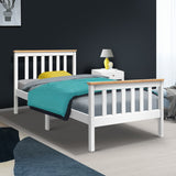 Artiss PONY white single pine bed frame timber slat base detail — Allure Home Collections