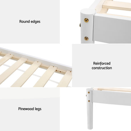 Artiss Queen Size Wooden Bed Frame - White