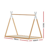Artiss ENID kids house single bed frame in solid pine oak — full front view — Allure Home Collections