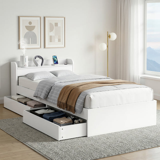 Portsea King Single Bed with Charging, White