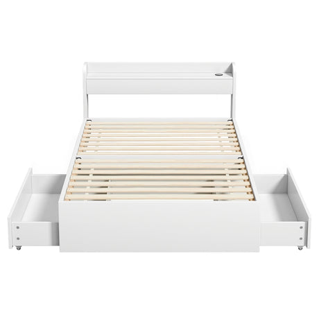 Portsea King Single Bed with Charging, White, view 3