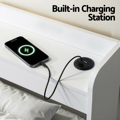 Portsea King Single Bed with Charging, White, view 5