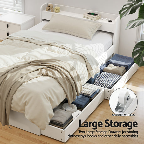 Portsea King Single Bed with Charging, White, view 7