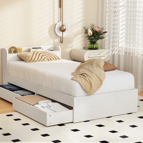 Artiss Bed Frame Single Size with Charging Ports and 2 Drawers AURA