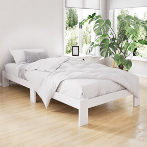 Rose Bay king single white solid pine wooden slat bed in a sleek modern bedroom