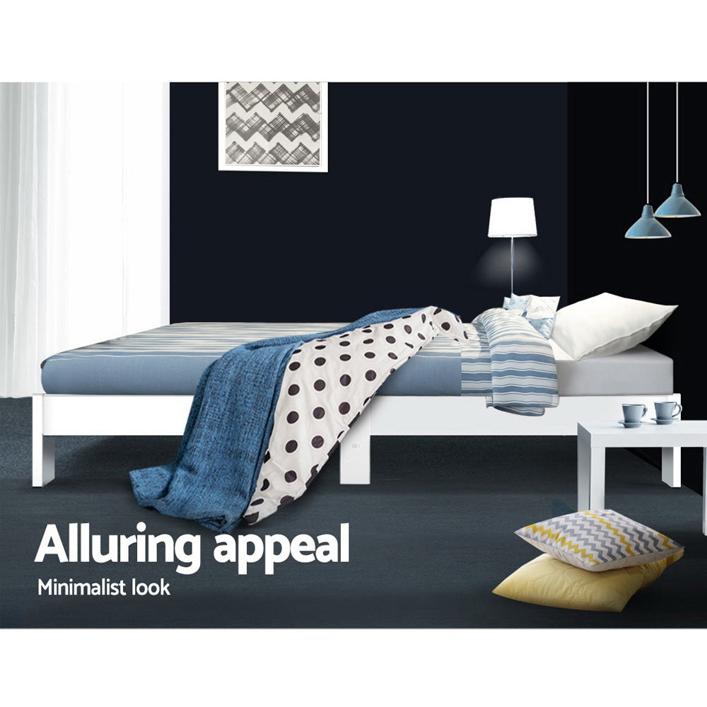 Artiss JADE single white pine bed frame from foot end — Allure Home Collections